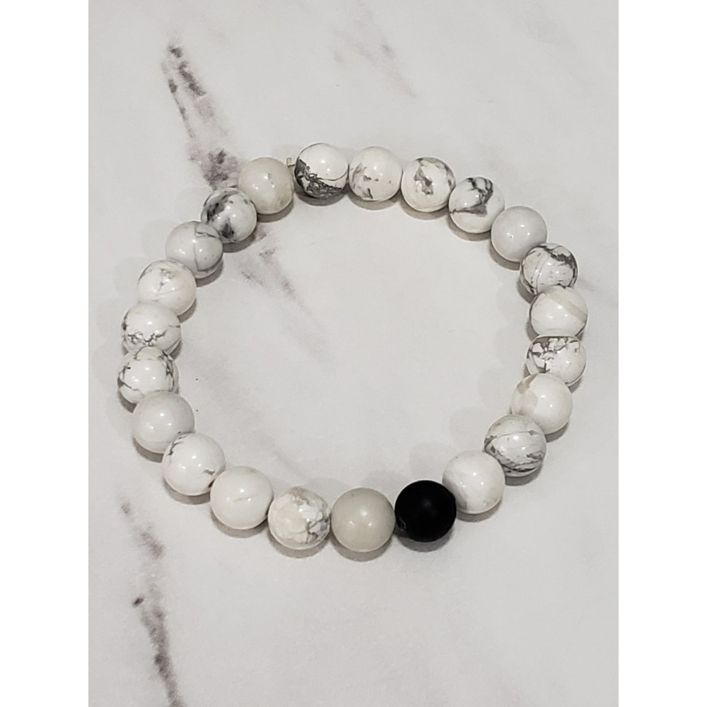 Howlite & Lava Bracelet Beads Stretch Natural Gemstone Jewelry Natural Stone